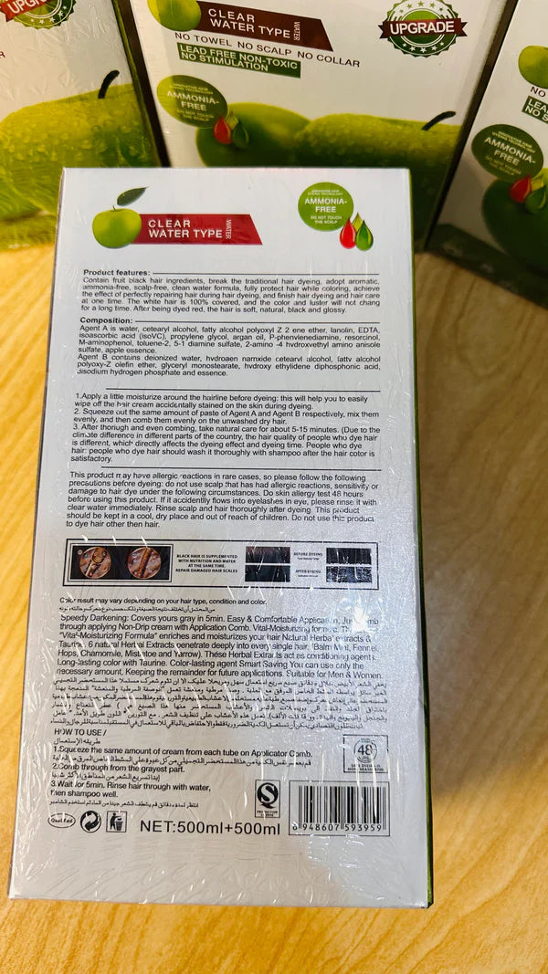 Apple Ammonia-Free Black Hair Cream 500ml (Pack of 2) Fast-Coloring, Gentle Hair Dye Solution